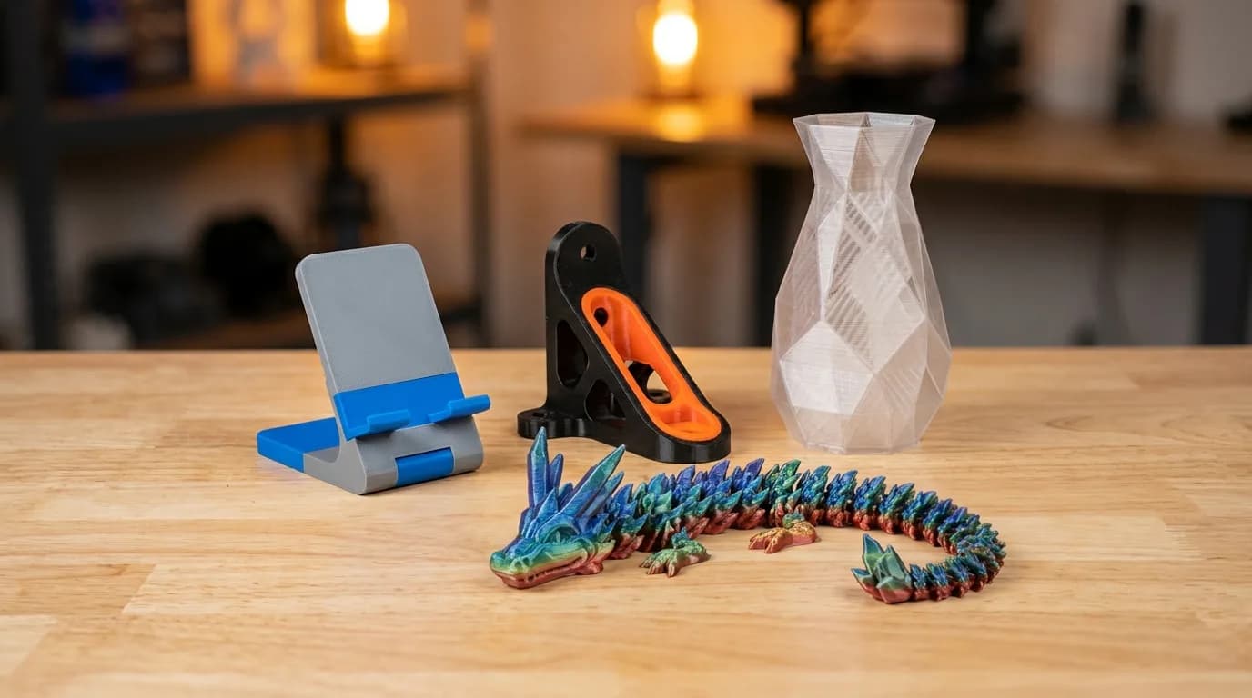 Multi-color and functional 3D printed parts on a workbench